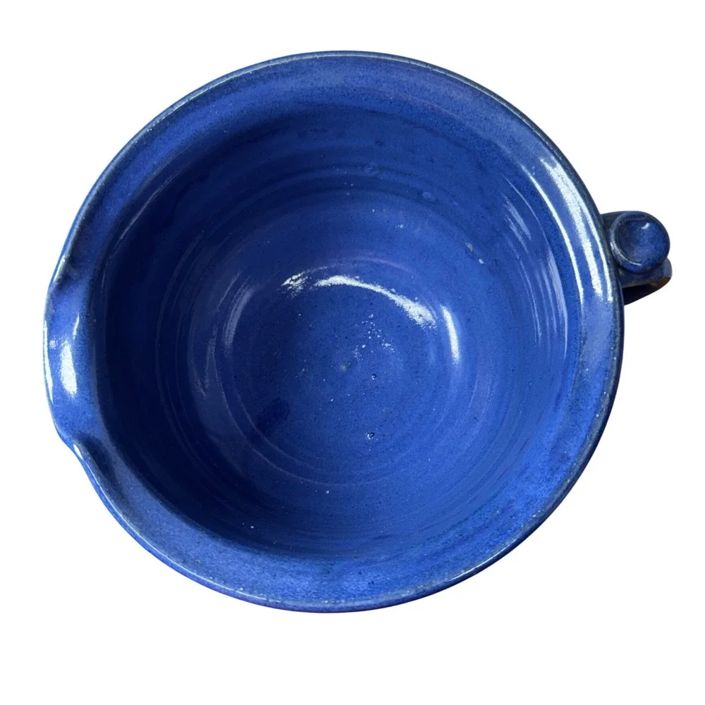 Downs Studio Pottery Cobalt Blue Glazed Stoneware Batter Bowl with Pour‎ Spout